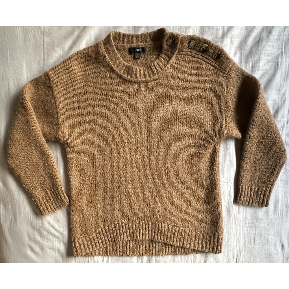 J.Crew Sweater Womens Small Wool Alpaca Blend Shoulder Buttons Boxy Chunky Tan